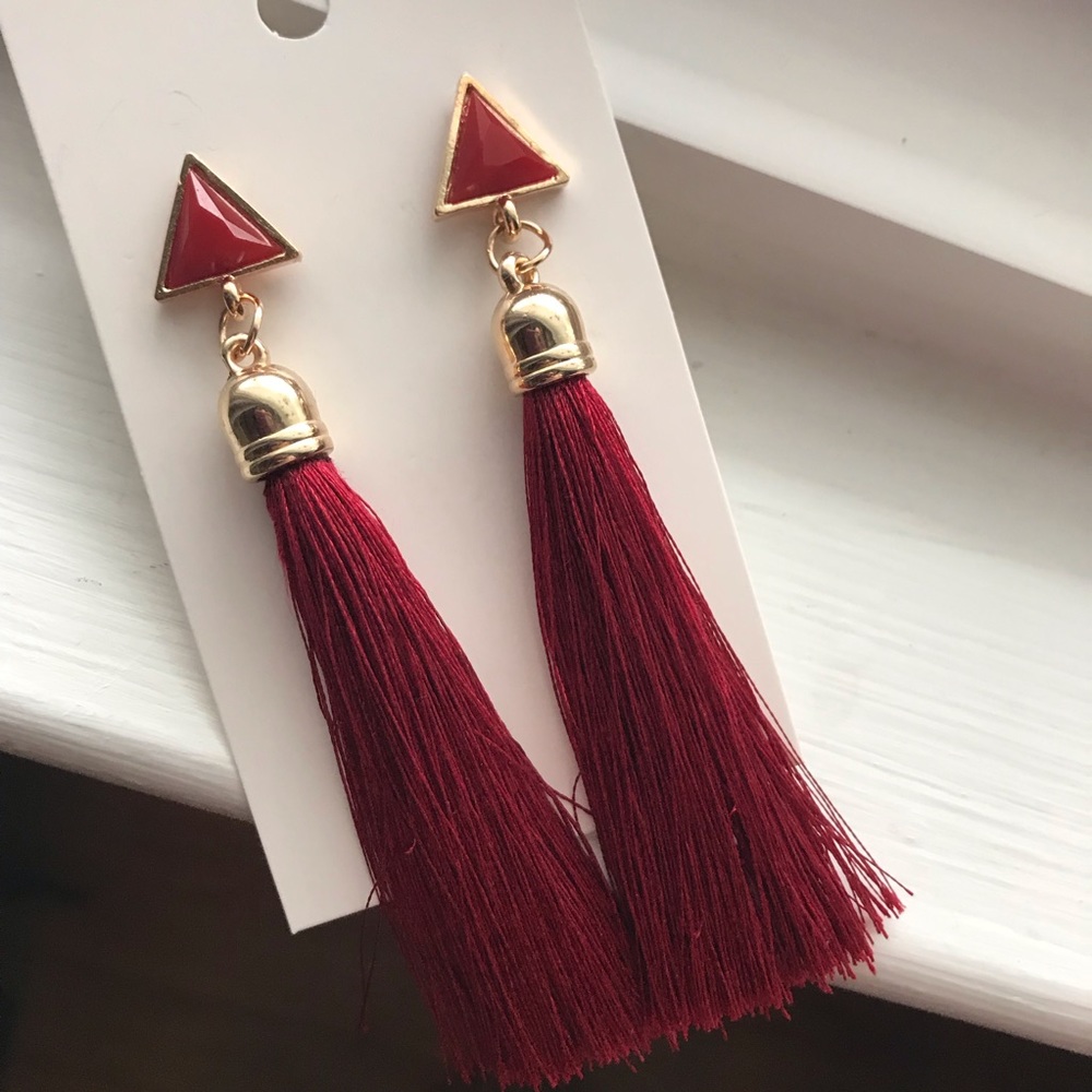 New! Drop Tassel Earrings Red